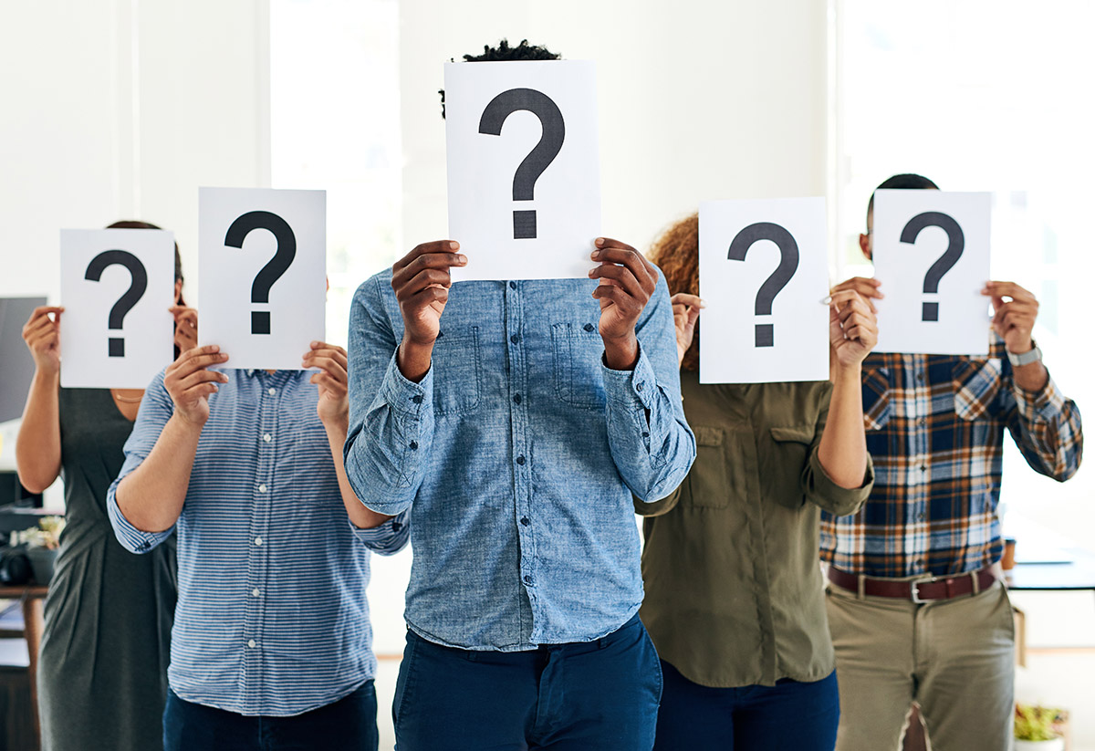 The magic open questions in telemarketing 1 Open questions in telemarketing — people with faces covered with question marks